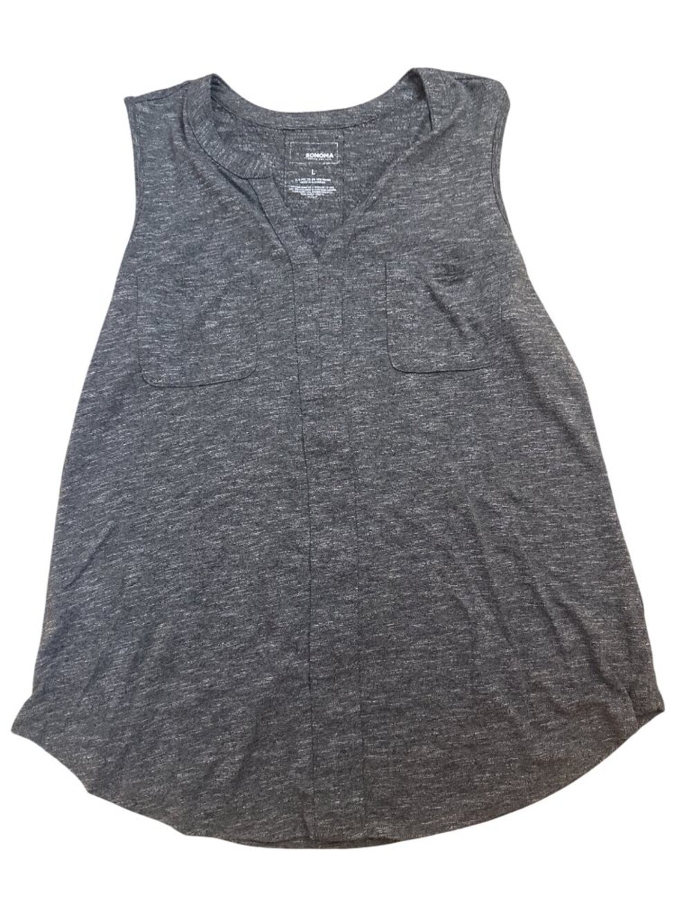 Womens Sonoma Gray Tank Top Large Sleeveless V-Neck Front Pockets Basic Casual